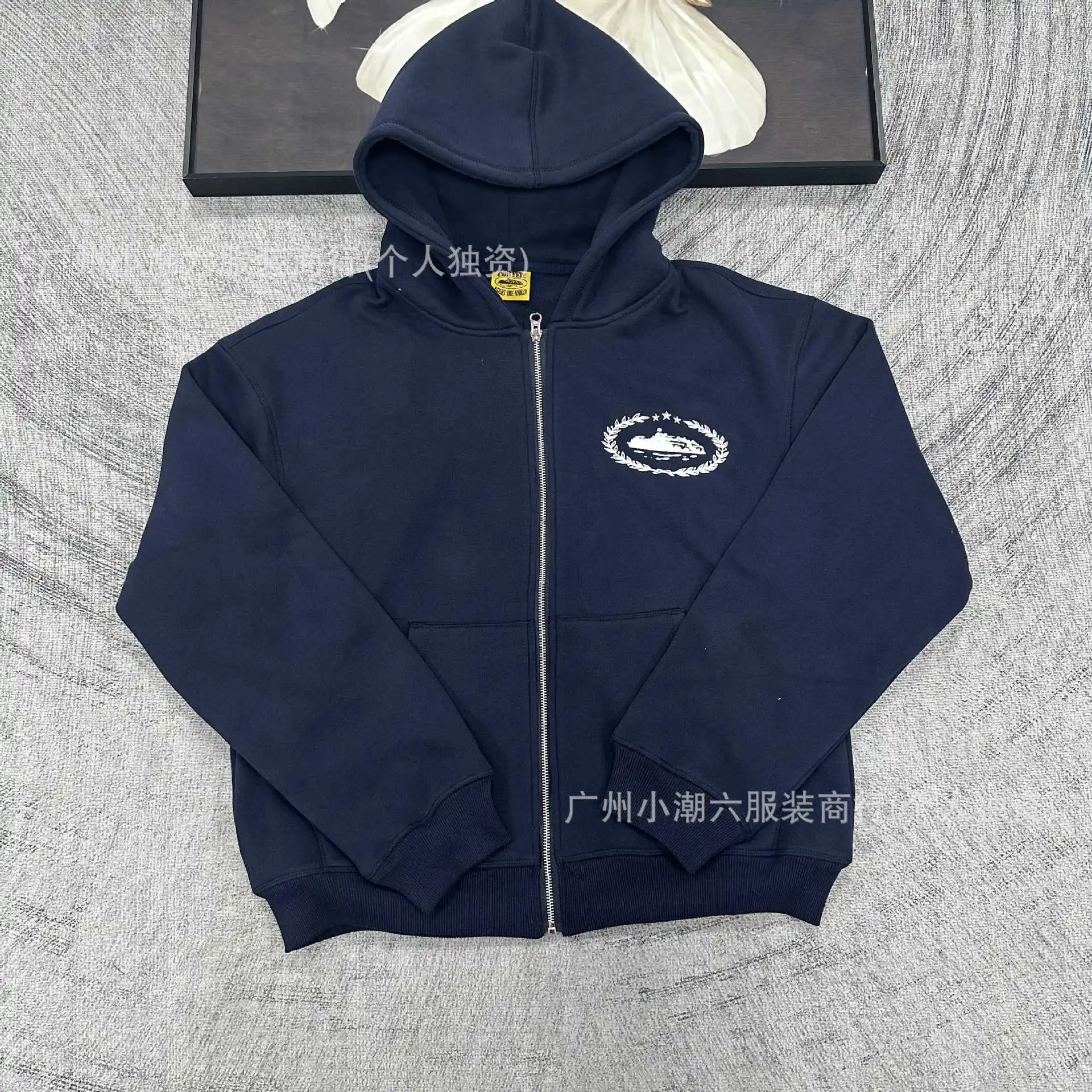 Corteiz Alcatraz retro print beauty high street loose cardigan hooded sweatshirt casual trousers suit for men