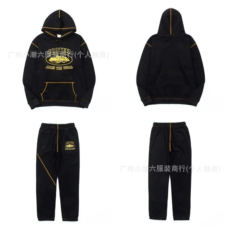 Corteiz Alcatraz retro print beauty high street loose cardigan hooded sweatshirt casual trousers suit for men