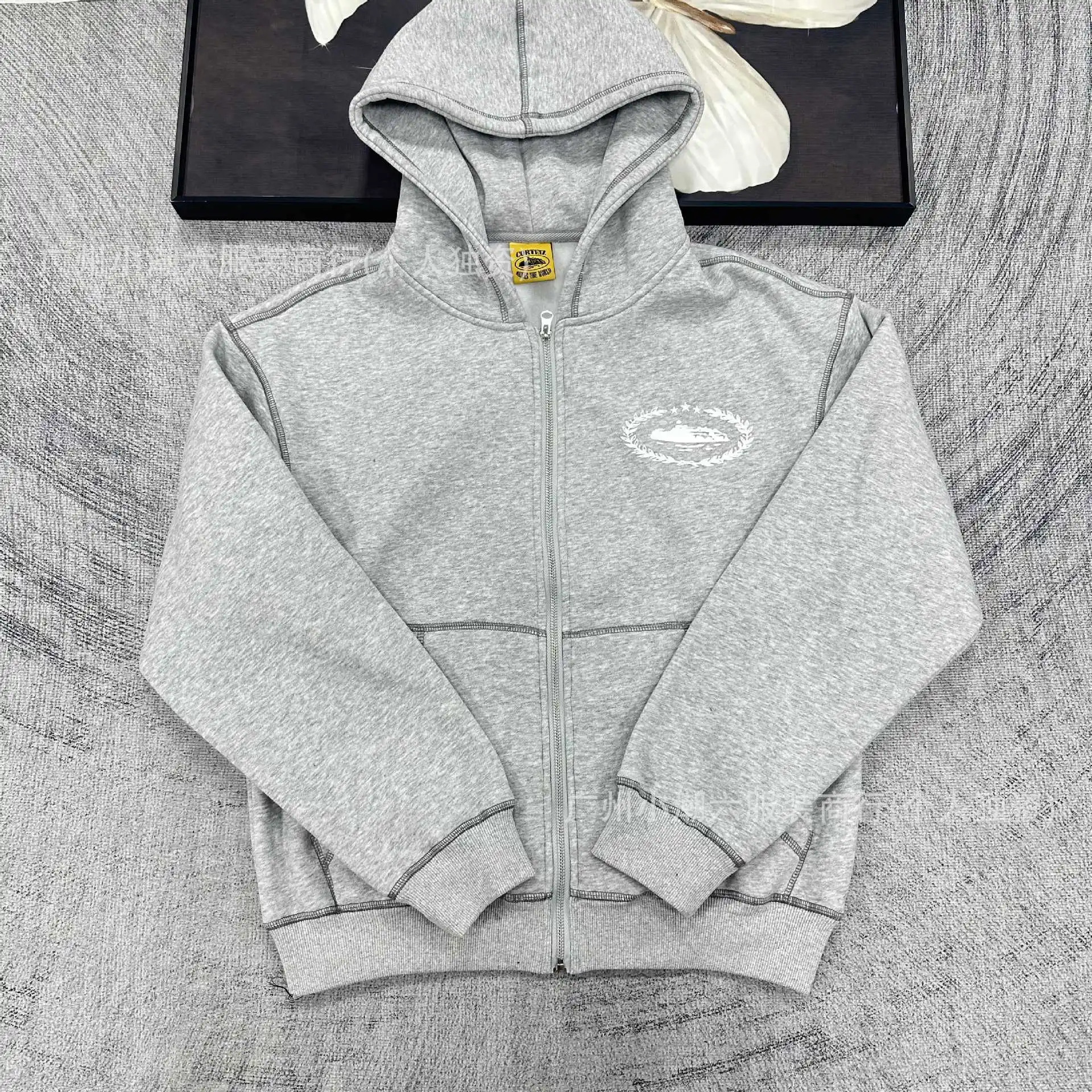Corteiz Alcatraz retro print beauty high street loose cardigan hooded sweatshirt casual trousers suit for men