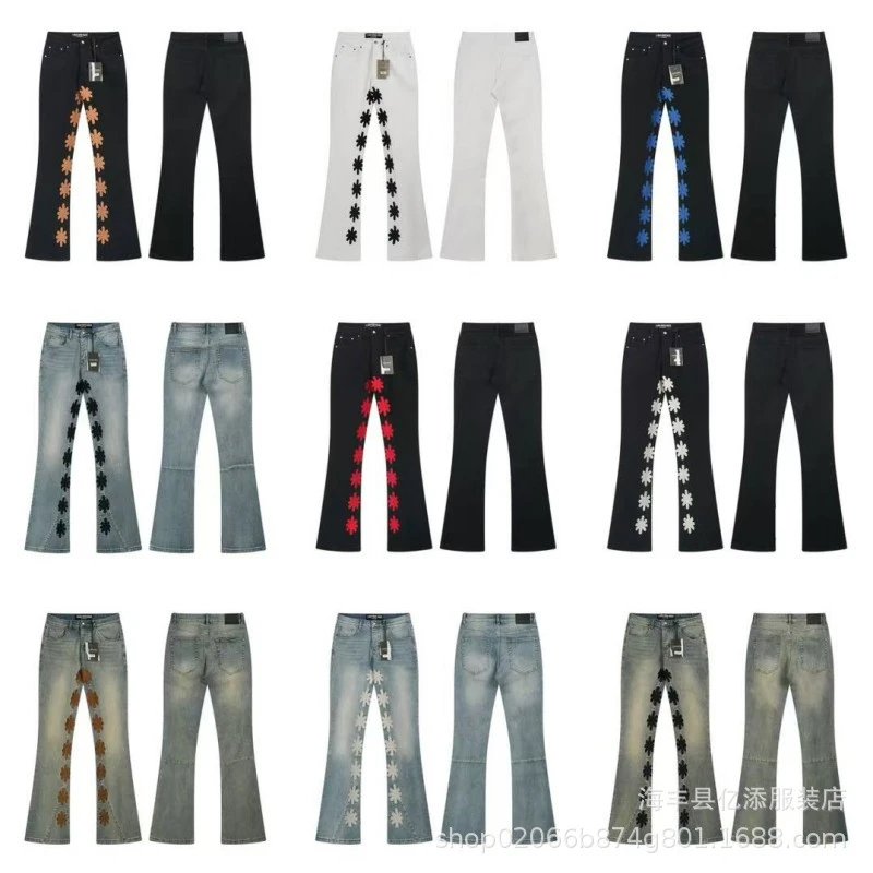 Foreign trade trendy brand LS American high street hole AM patch trend Purple micro horn straight leg jeans pants trend