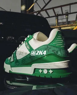 thumbnail for 【2K4】Exclusive 22ss trainer green denim with grained cowhide embossed