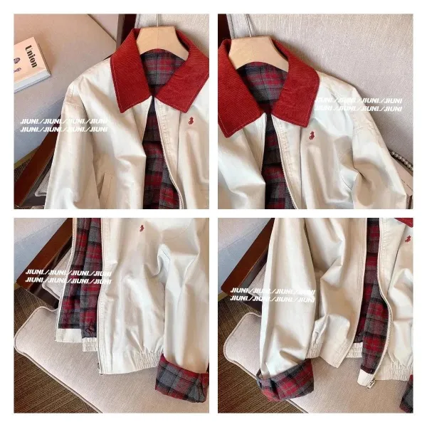 Polo Ralph Lauren Classic Twill Jacket White with Burgundy Collar Jacket - 10