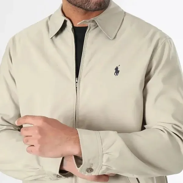 Polo Ralph Lauren Classic Twill Jacket White with Burgundy Collar Jacket - 4