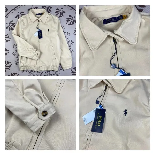 Polo Ralph Lauren Classic Twill Jacket White with Burgundy Collar Jacket - 8
