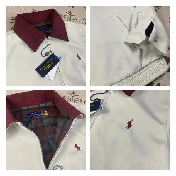 Polo Ralph Lauren Classic Twill Jacket White with Burgundy Collar Jacket - 9
