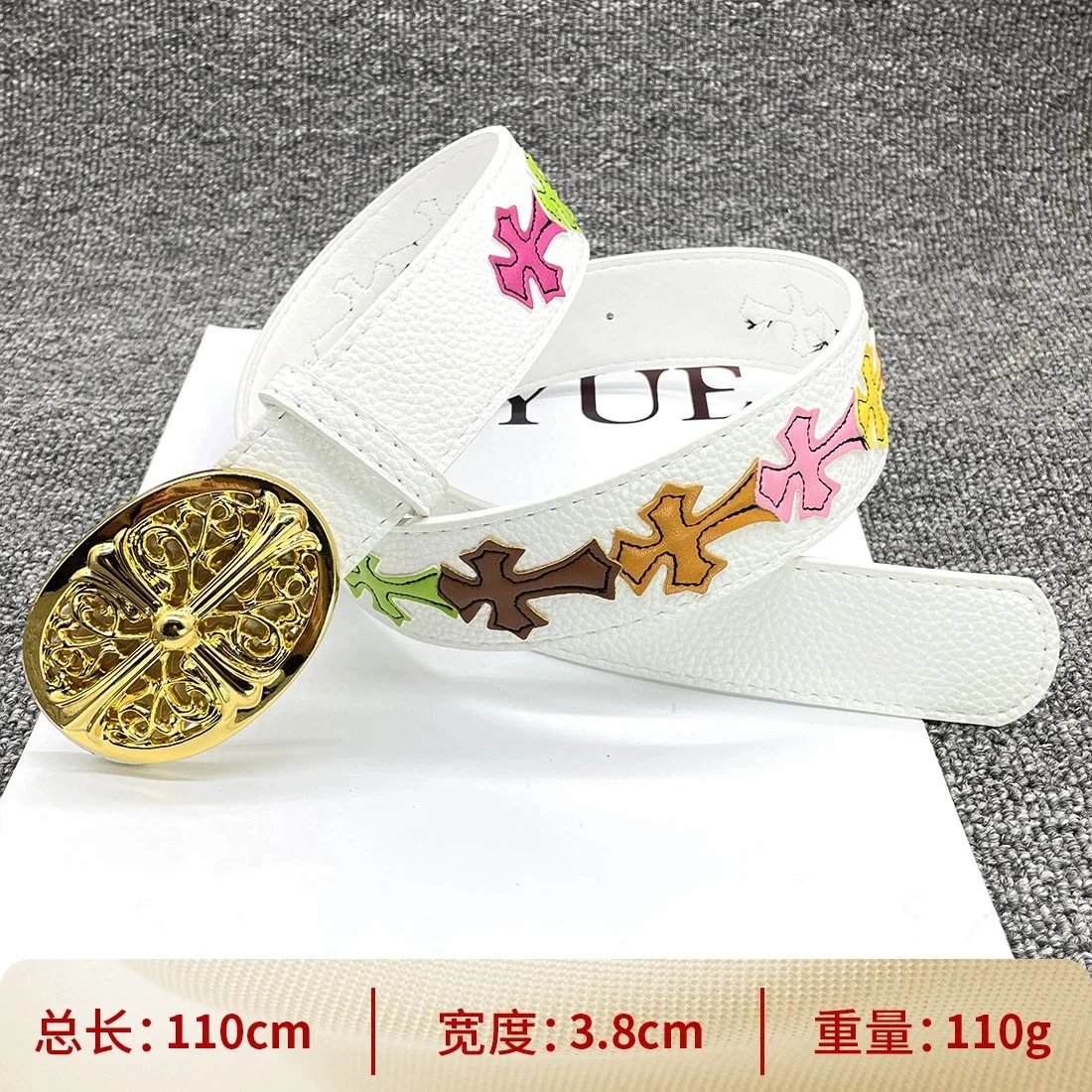 【白底彩按扣金光面110cm】十字架腰带