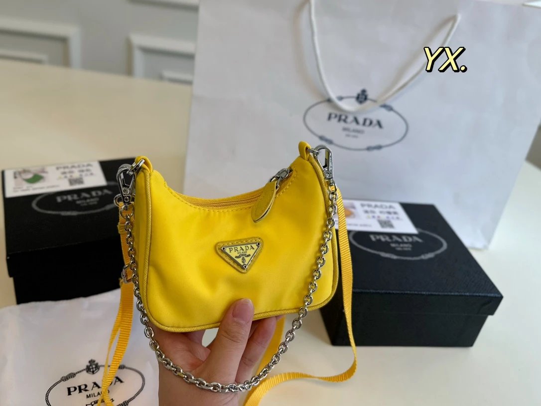 Prada Shoulder Bags Nylon bag with triangle logo plaque and chain strap — 6