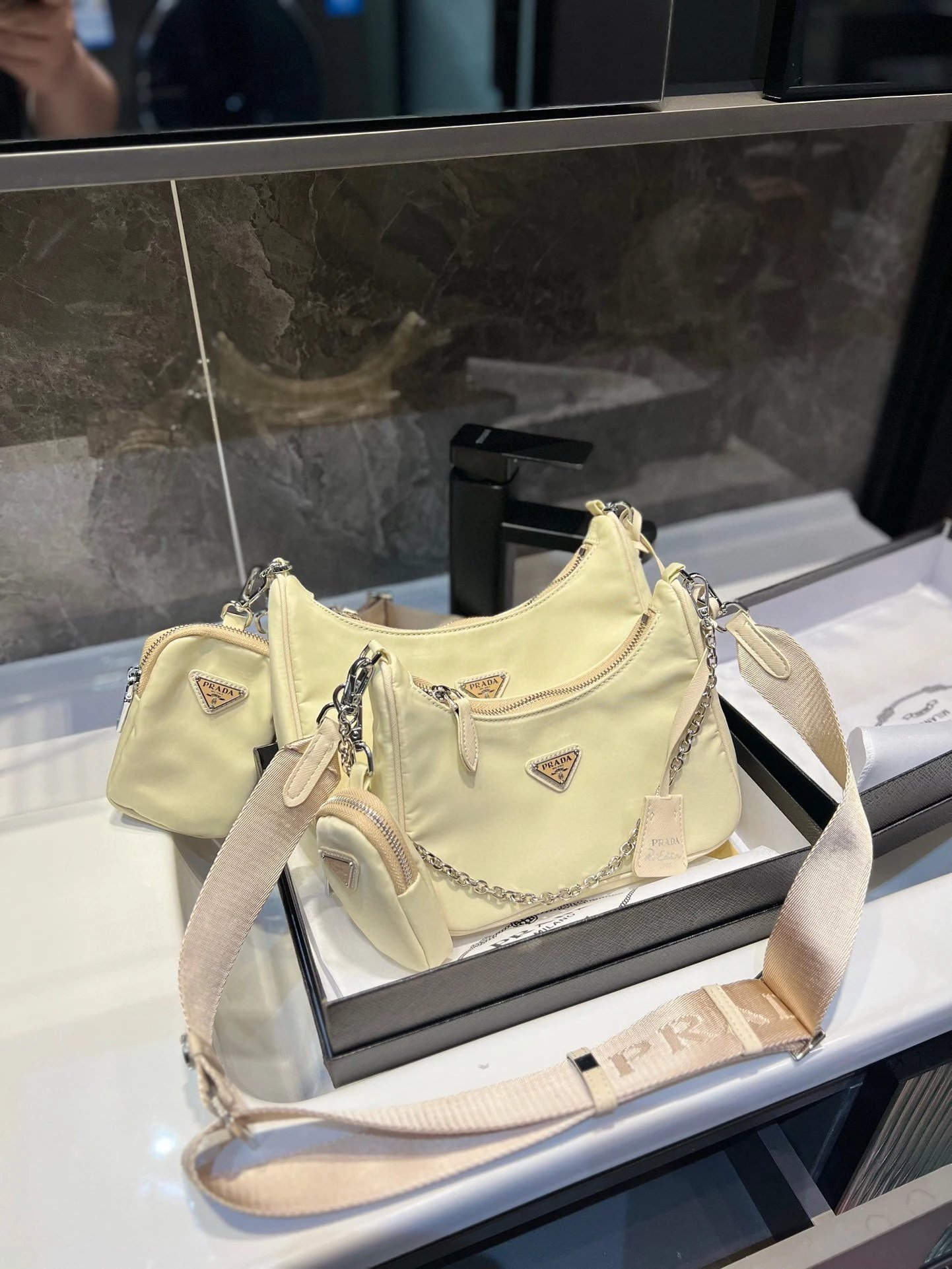 Prada Shoulder Bags Nylon bag with triangle logo plaque and chain strap image 11