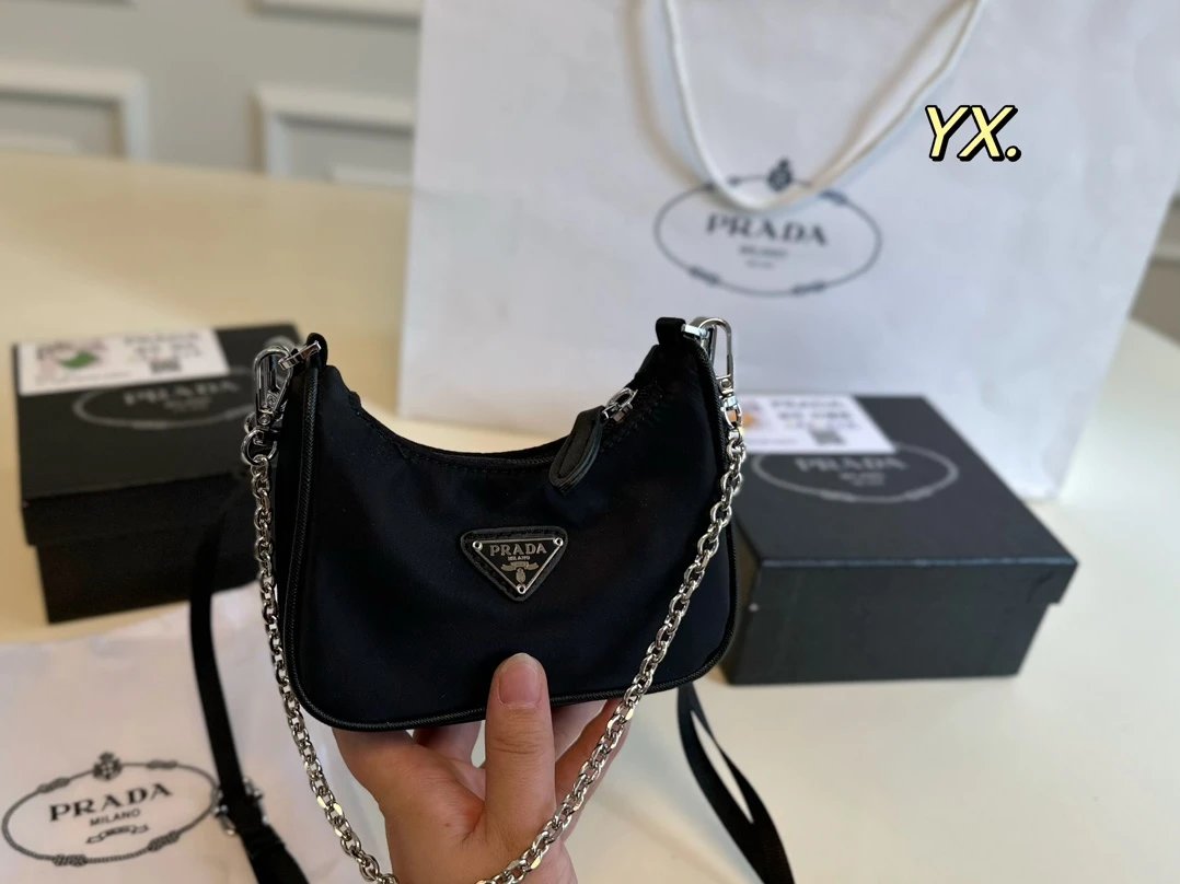 Prada Shoulder Bags Nylon bag with triangle logo plaque and chain strap image 5