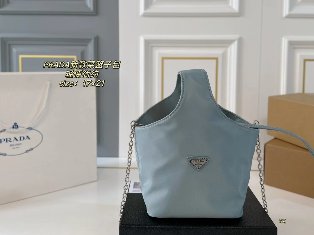 Prada Shoulder Bags Nylon bag with triangle logo plaque and chain strap — 24