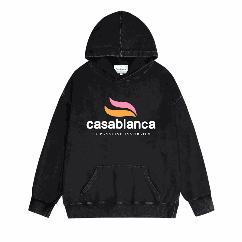 Casablanca Black Hoodie with Front Pocket