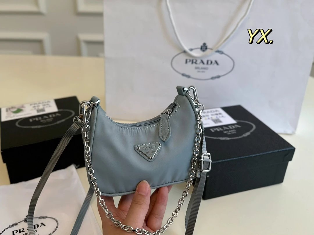 Prada Shoulder Bags Nylon bag with triangle logo plaque and chain strap image 6