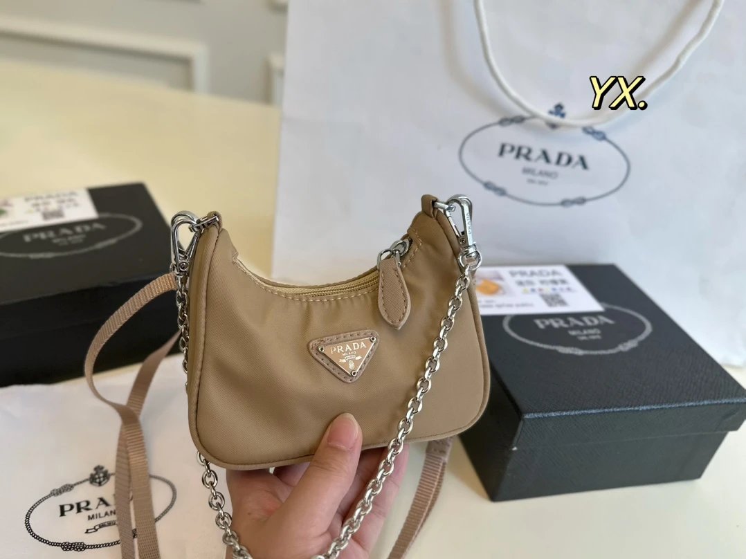 Prada Shoulder Bags Nylon bag with triangle logo plaque and chain strap — 2