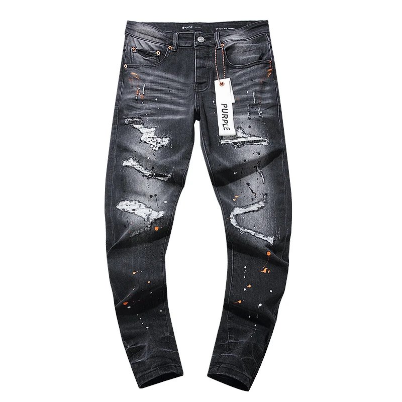 CrossBorder Wholesale Purple American High Street Ripped Patch Trendy Retro StraightLeg Am1Ri Jeans Brand 4