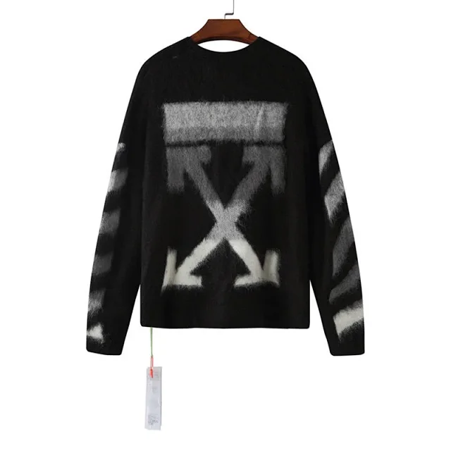 Unbranded Knitwear Fuzzy Arrow Graphic Crewneck Sweater with Striped Sleeves product detail image 12