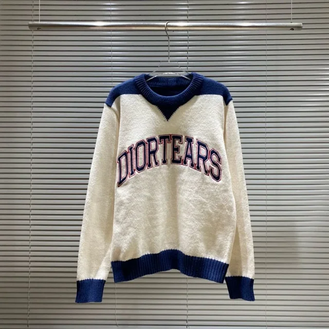 Dior Knitwear Logo knit sweater with striped cuffs product detail image 11
