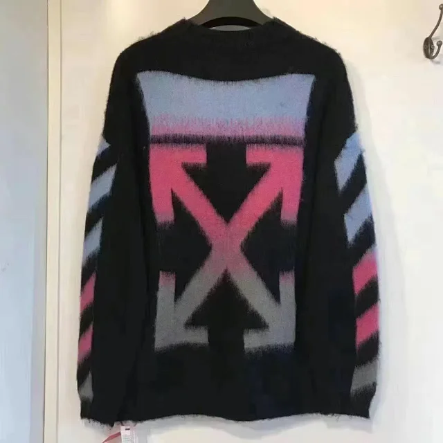 Unbranded Knitwear Fuzzy Arrow Graphic Crewneck Sweater with Striped Sleeves product detail image 10