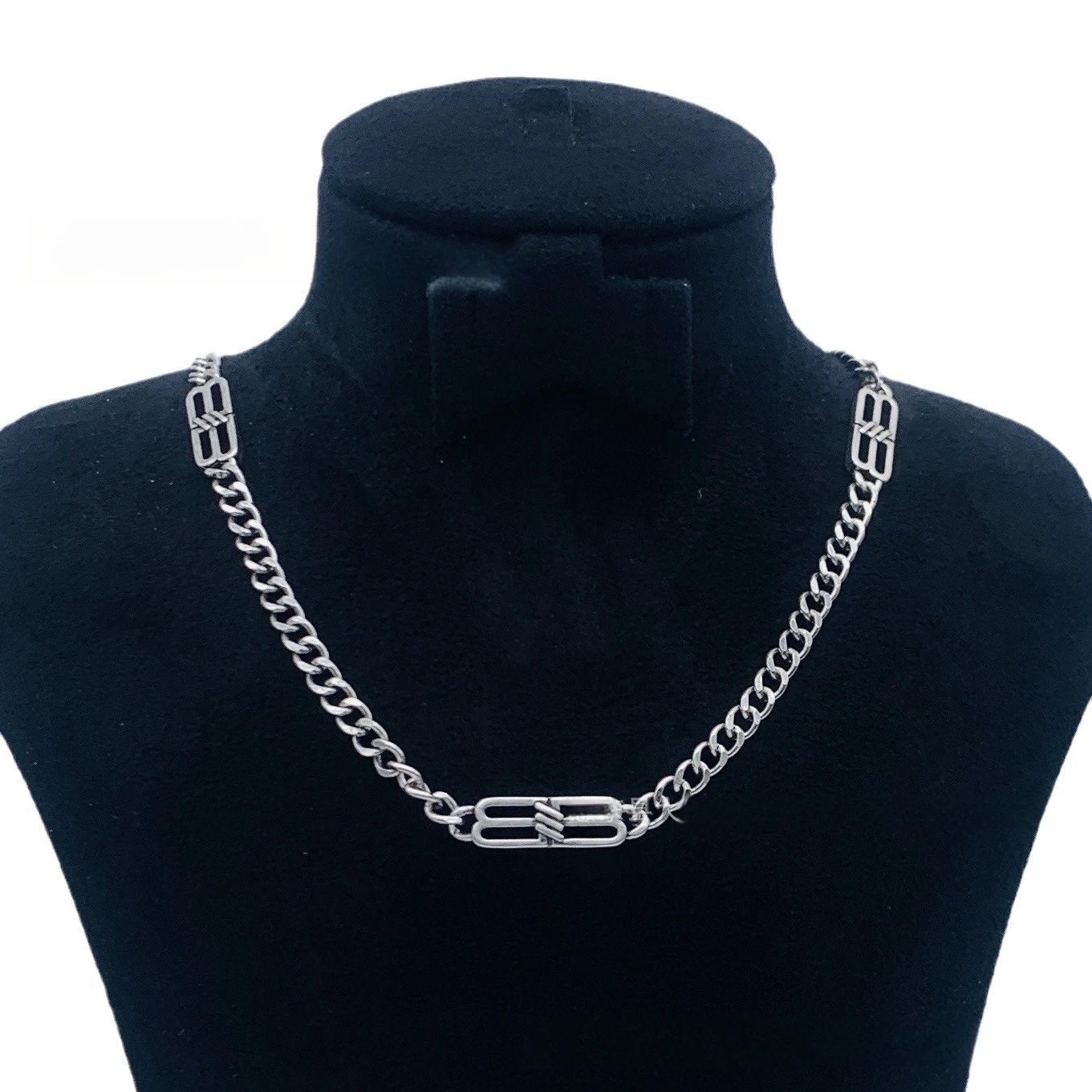 Gold Chain and Crystal Double-Strand Necklace with Letter B Pendant - 15
