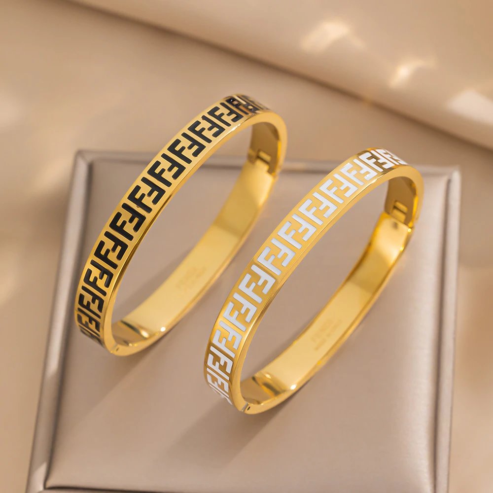 Gold Tone Greek Key Pattern Bangle Bracelet