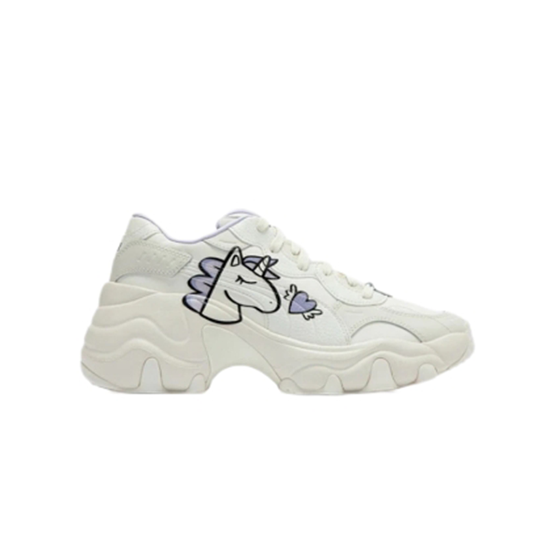 White Unicorn Sneakers with Purple Hearts - Comfortable and Stylish - 3086907