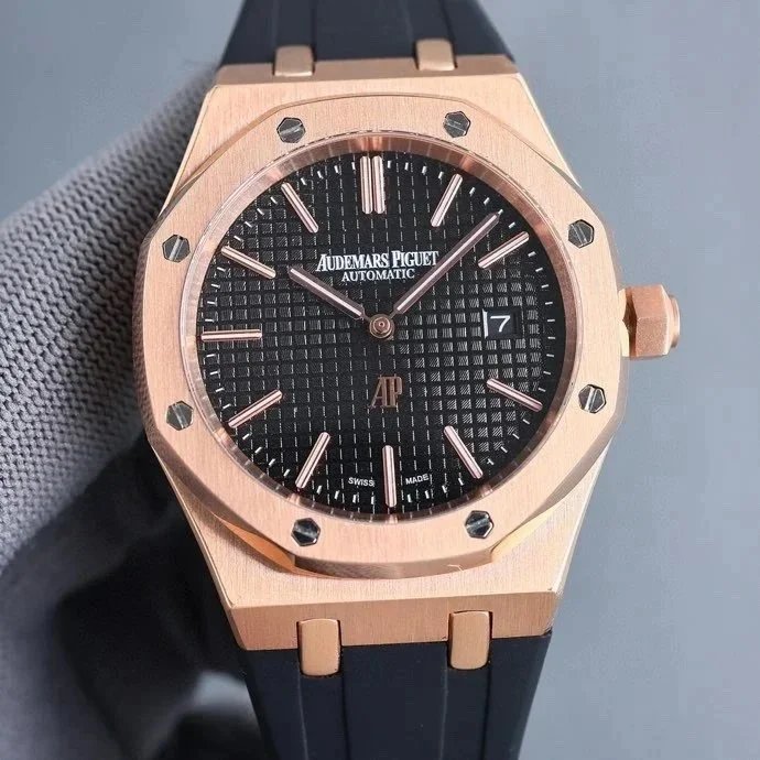 Rose Gold Black · Black Rubber Strap (Interchangeable with Leather Strap, Note When Ordering)