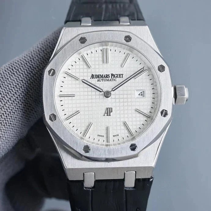 Silver White · Black Leather Strap (Interchangeable with Rubber Strap, Note When Ordering)