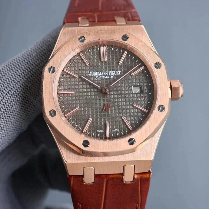 Rose Gold Gray · Brown Leather Strap (Interchangeable with Rubber Strap, Note When Ordering)