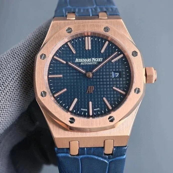 Rose Gold Blue · Blue Leather Strap (Interchangeable with Rubber Strap, Note When Ordering)