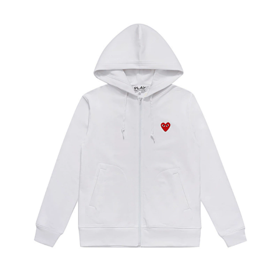 Front small red heart white zipper