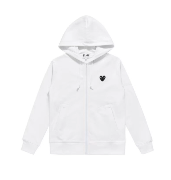 Front small black heart white zipper