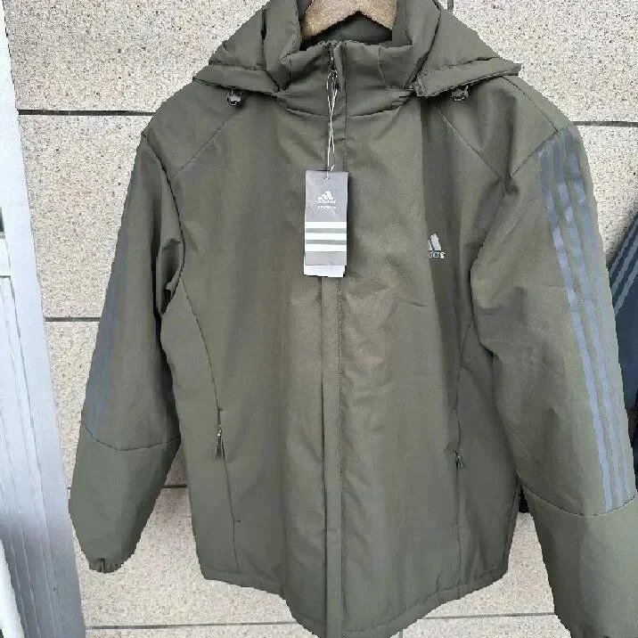 Adidas Jacket Army Green with Three Stripes Hooded Outerwear