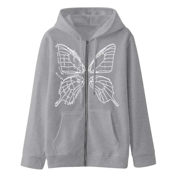 Design Butterfly Print Zip-Up Hoodie Black - 10