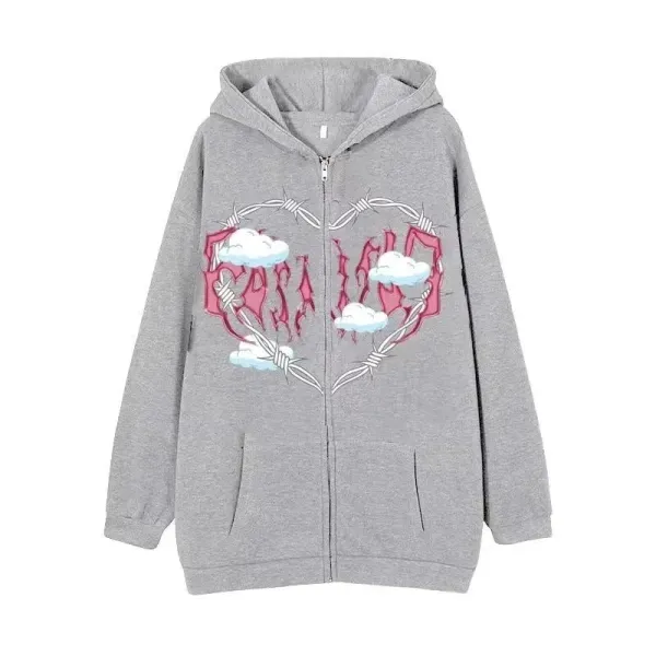 Design Butterfly Print Zip-Up Hoodie Black - 12