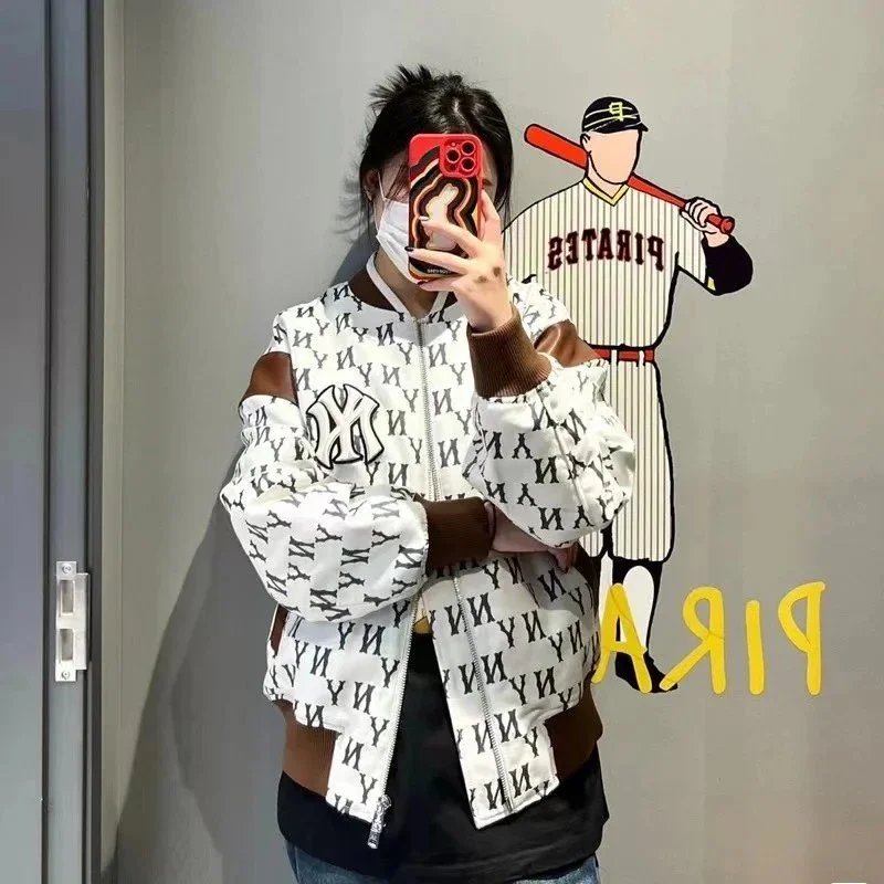 MLB Boston Red Sox All-Over Logo Bomber Jacket Beige / Navy Outerwear Jacket - 13