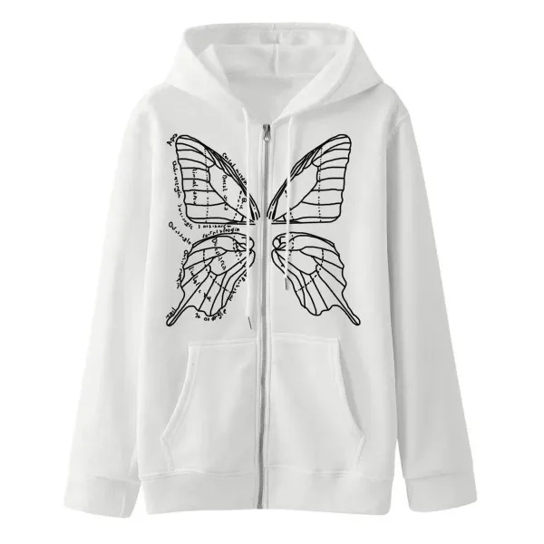 Design Butterfly Print Zip-Up Hoodie Black - 11