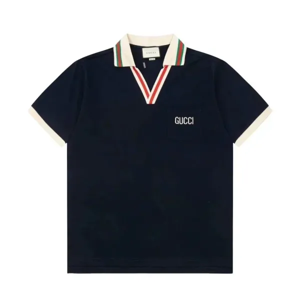 Gucci Diagonal Stripe GG Logo Polo Navy Green Polo Shirt - 10