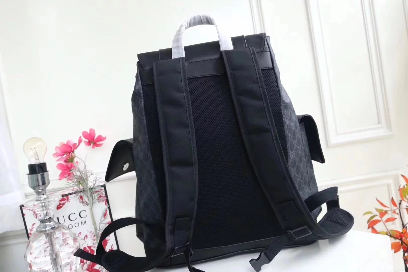 爆款男士双肩包男士休闲登山包GG面料配牛皮电脑包450958 10