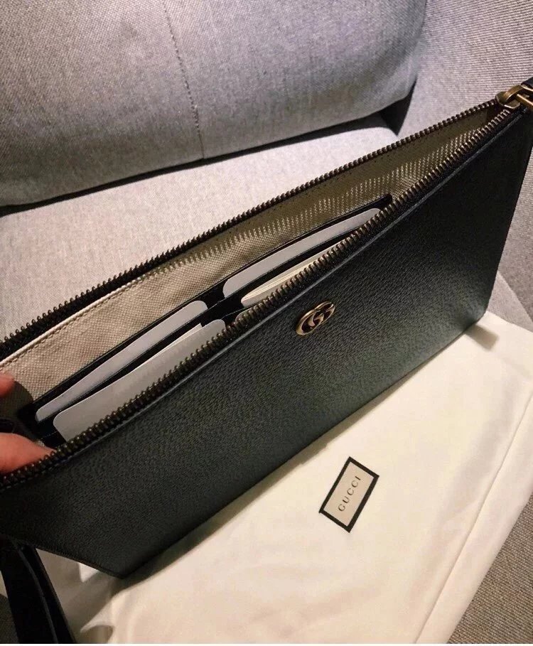 GUCCI古奇古驰手包男士手拿包手抓包信封包475317真皮复古休闲双G拉链手包包 2