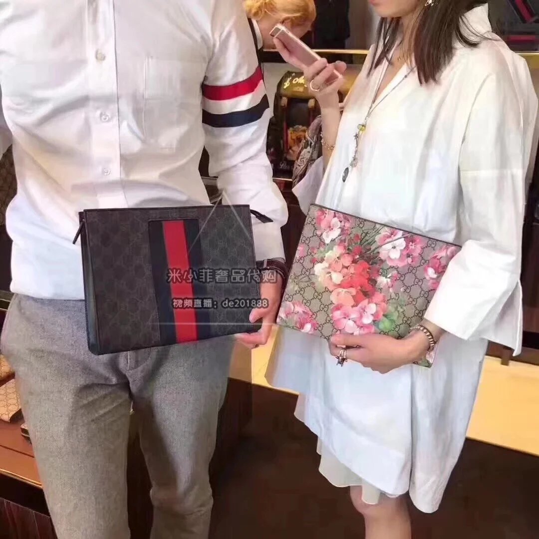 代购品质Gucci经典手包女士化妆包天竺葵花卉款拉链手拿包大号洗漱袋女包430268 3