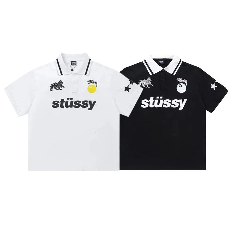 American hipster straight loose fit polo shirt short sleeve t-shirt