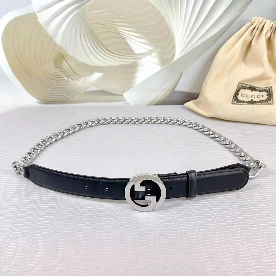 Gucci Belts Double G Buckle Chain Belt — Black silver 3