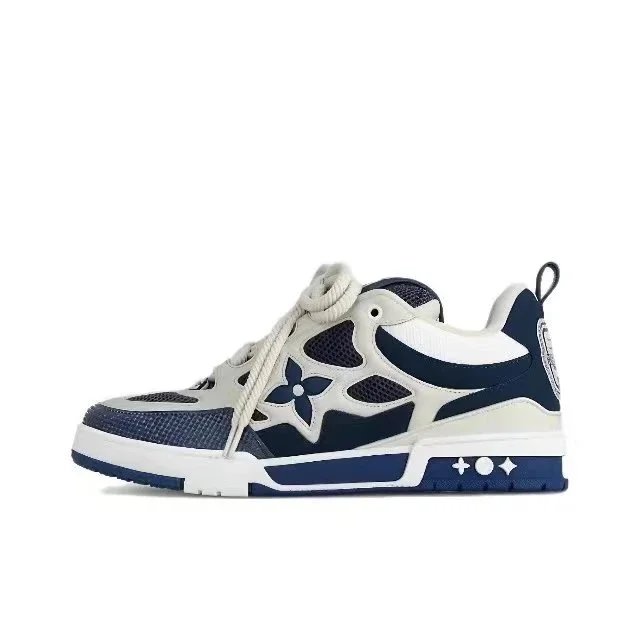 Unbranded Sneakers Low-Top Skate with Floral Motifs — 1AARRM Blue and White