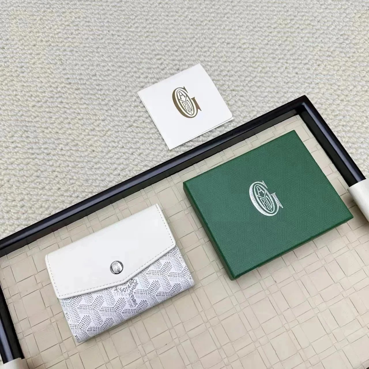 Goyard Wallets & Card Holders Flap Holder with Chevron Pattern — white