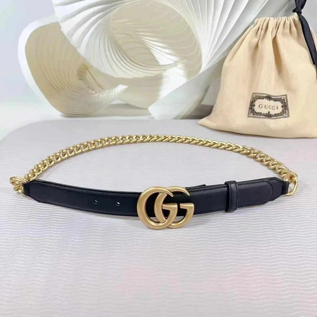 Gucci Belts Double G Buckle Chain Belt — Black Gold 1