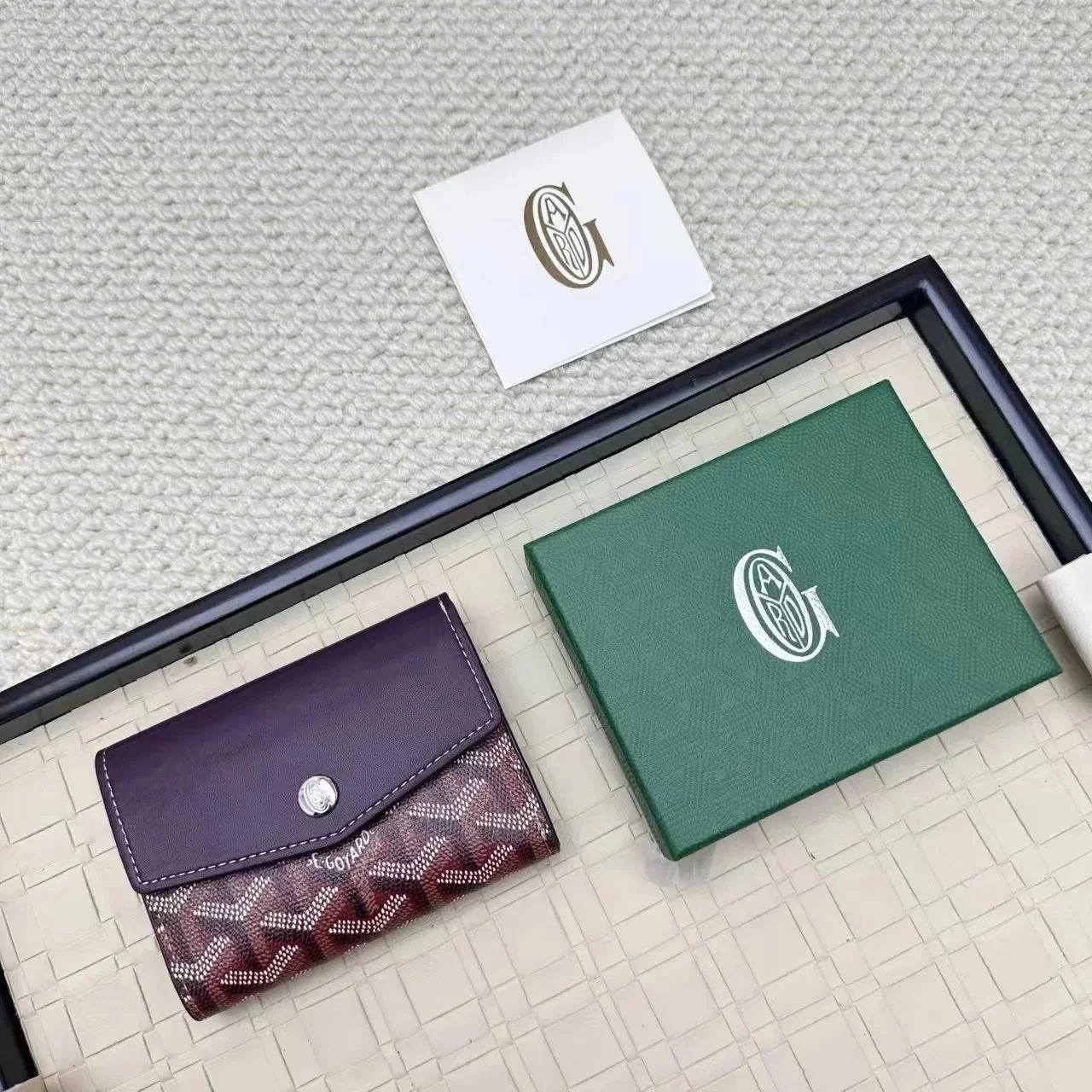 Goyard Wallets & Card Holders Flap Holder with Chevron Pattern — Red-brown