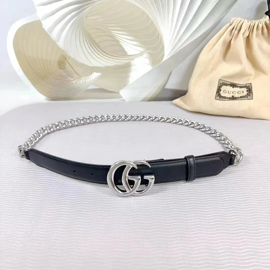 Gucci Belts Double G Buckle Chain Belt — Black silver 1