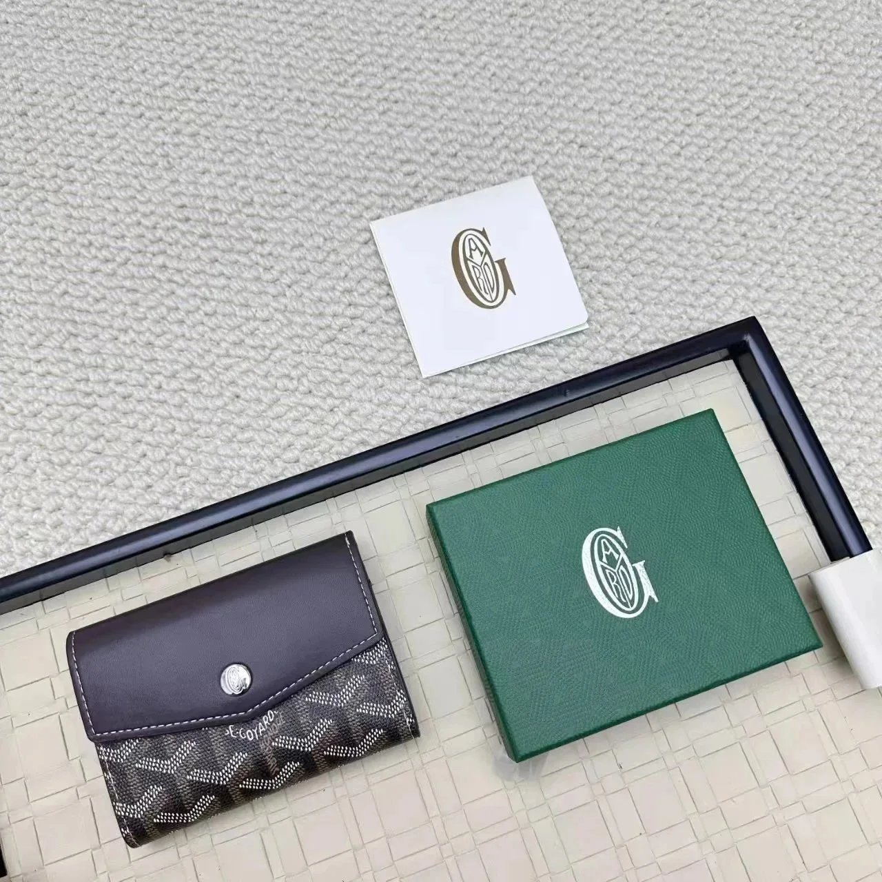 Goyard Wallets & Card Holders Flap Holder with Chevron Pattern — Coffee color