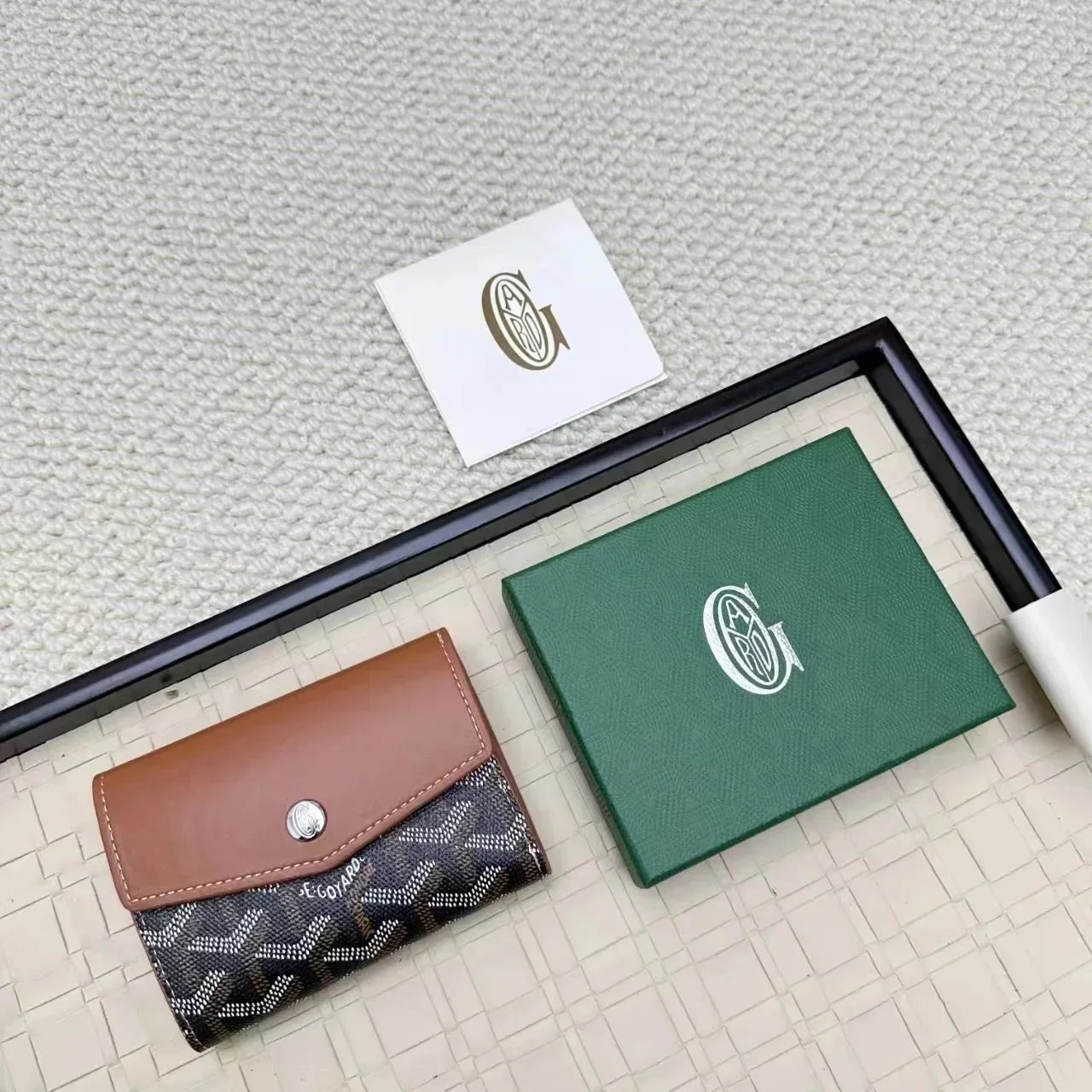 Goyard Wallets & Card Holders Flap Holder with Chevron Pattern — Brown