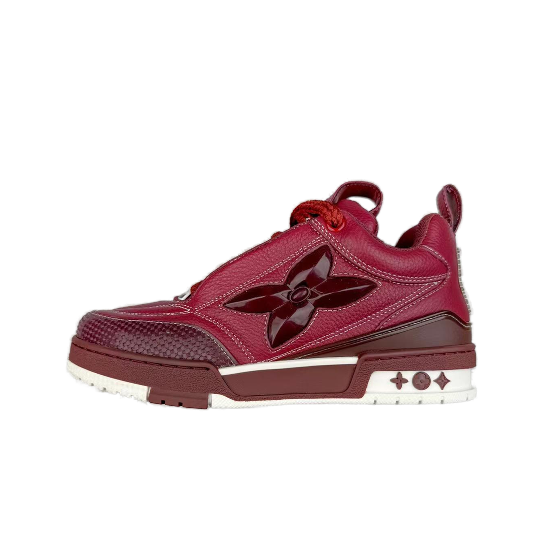 Unbranded Sneakers Low-Top Skate with Floral Motifs — 03# Wine Red