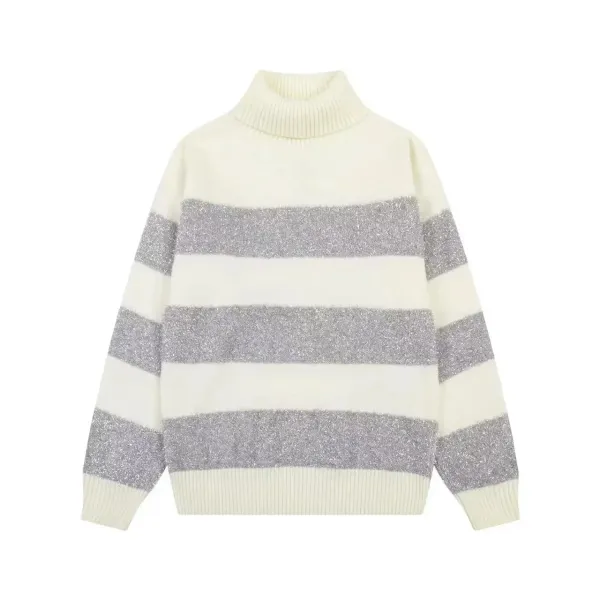 Design Striped Glitter Turtleneck Sweater - 12